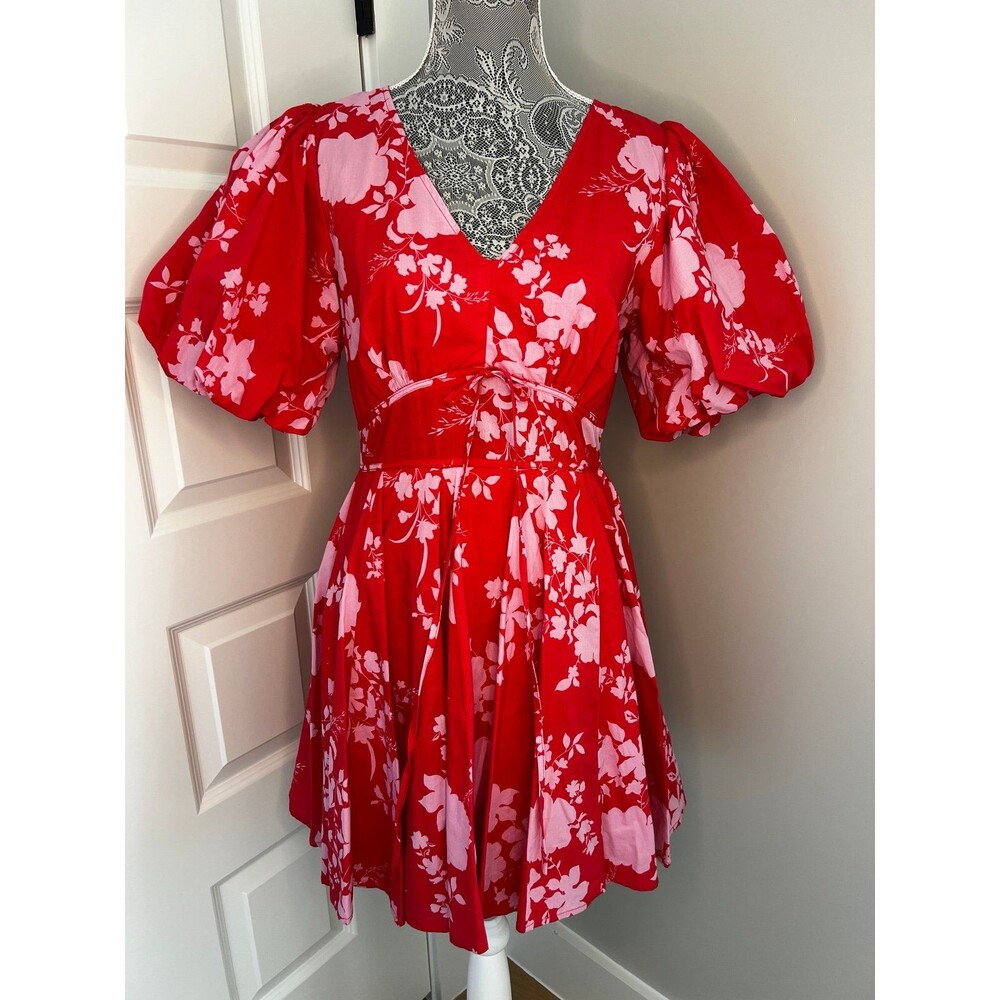 VICI Emaline Babydoll Puff Sleeve Pink Floral Mini Dress Size Medium M EUC!